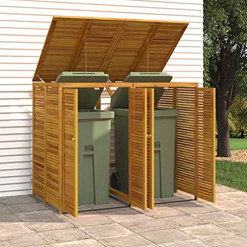 IKAYAA Mülltonnenbox Holz 2er 2 Tonnen 240L Mülltonnenverkleidung Müllcontainer Mülltonnenschrank Massivholz Akazie Müllbox Draußen 140x89x117 cm von IKAYAA