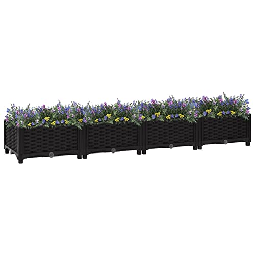 IKAYAA Pflanzkübel Balkon Schwarz Hochbeete Für Garten 160 x 40 x 23 cm Hochbeet Balkon Pflanzkübel Blumenkasten Balkon Pflanzgefäß Gartenbeet Blumenkasten Hochbeet Terrasse Poly Rattan von IKAYAA