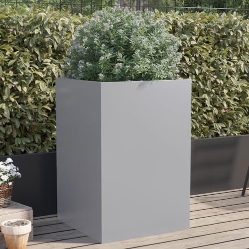 IKAYAA Pflanzkübel Blumenkübel Outdoor Blumentopf Hochbeet Metall Hochbeete für Garten Pflanzkübel groß außen Stahl-Verzinkter Stahl/Grau-52 x 48 x 75 cm von IKAYAA