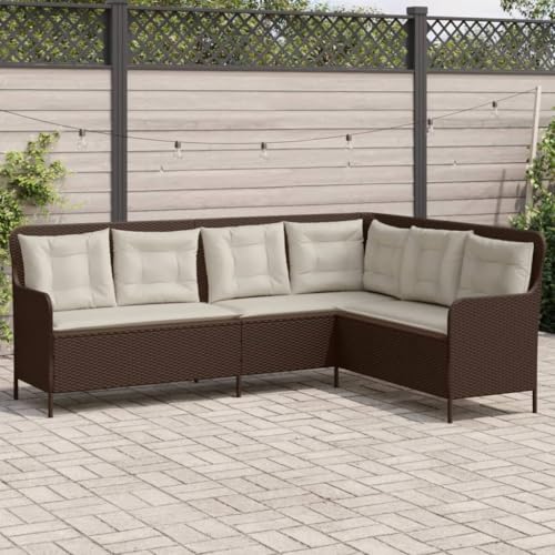 IKAYAA Poly Rattan Ecklounge 6 Personen Eckbank Gartengarnitur Gartenlounge Balkon Lounge Ecksofa Terrasse Sitzecke Eckgarnitur Garten Braun von IKAYAA