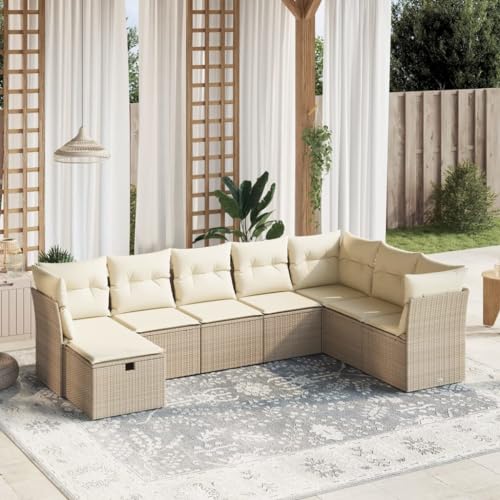 IKAYAA PolyRattan Lounge Balkon Lounge Gartenlounge Outdoor Rattan Gartenmöbel Set Balkonsofa Ecklounge Gartensofa Sofagarnitur -Beige und Creme-8-tlg-Typ 3 von IKAYAA