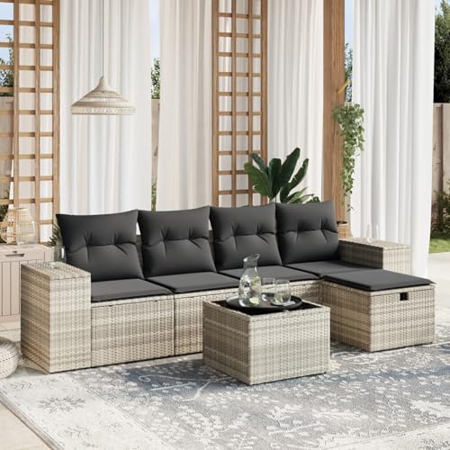 IKAYAA PolyRattan Lounge Balkon Lounge Gartenlounge Outdoor Rattan Gartenmöbel Set Balkonsofa Ecklounge Gartensofa Sofagarnitur -Hellgrau-6-tlg-Typ 3 IKAYAA PolyRattan Lounge Balkon Lounge Gartenlounge Outdoor Rattan Gartenmöbel Set Balkonsofa Ecklounge Gartensofa Sofagarnitur -Hellgrau-6-tlg-Typ 3 von IKAYAA