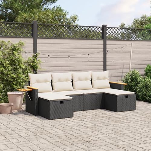IKAYAA PolyRattan Lounge Balkon Lounge Gartenlounge Outdoor Rattan Gartenmöbel Set Balkonsofa Ecklounge Gartensofa Sofagarnitur -Schwarz und Creme-6-tlg-Typ 3 von IKAYAA