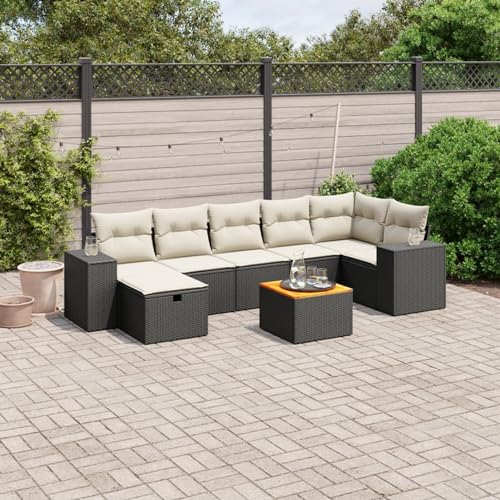 IKAYAA PolyRattan Lounge Balkon Lounge Gartenlounge Outdoor Rattan Gartenmöbel Set Balkonsofa Ecklounge Gartensofa Sofagarnitur -Schwarz und Creme-8-tlg-Typ 5 von IKAYAA