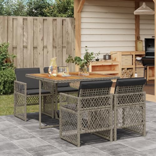 IKAYAA Polyrattan Gartenmöbel Set für 4 Personen, Garten Sitzgruppe, Essgruppe, Gartengarnitur, Rattan Sitzgarnitur, Gartentisch mit 4 Stühle & Kissen Grau von IKAYAA