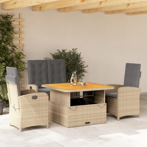 IKAYAA Ratan Gartenmöbel Set 4 Personen Terrassenmöbel Set mit 1 Verstellbarer Relaxbank, 2 Verstellbarer Sessel und 1 Höhenverstellbarer Gartentisch Balkon Set für 4 Personen Beige Type-8 von IKAYAA