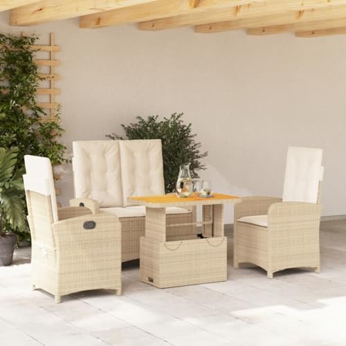 IKAYAA Ratan Gartenmöbel Set 4 Personen Terrassenmöbel Set mit 1 Verstellbarer Relaxbank, 2 Verstellbarer Sessel und 1 Höhenverstellbarer Gartentisch Balkon Set für 4 Personen Beige Type-9 von IKAYAA