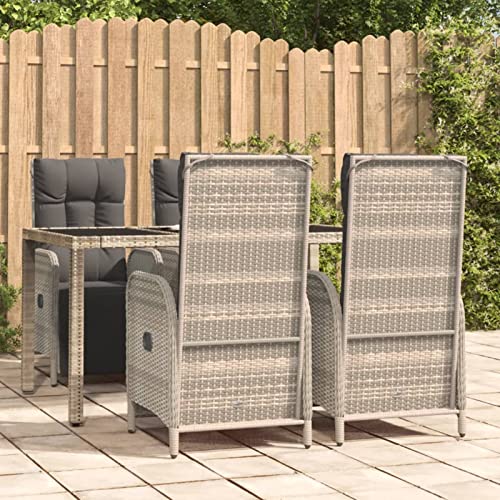IKAYAA Rattan Essgruppe 4 Personen Gartenmöbel Essgruppe mit Verstellbare Hochlehner Stühlen Garten Sitzgruppe Grau Rattan Gartenmöbel Set mit Auflagen Sitzgarnitur mit 150 cm Tischlänge von IKAYAA