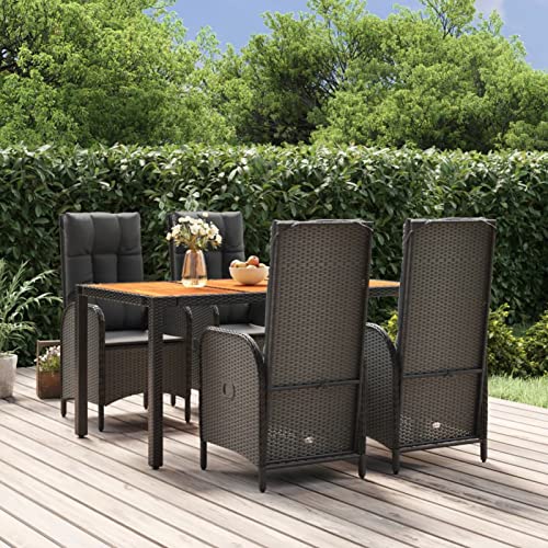 IKAYAA Rattan Essgruppe 4 Personen Gartenmöbel Essgruppe mit Verstellbare Hochlehner Stühlen Garten Sitzgruppe Schwarz Rattan Gartenmöbel Set mit Auflagen Sitzgarnitur mit 150 cm Tisch #3 von IKAYAA