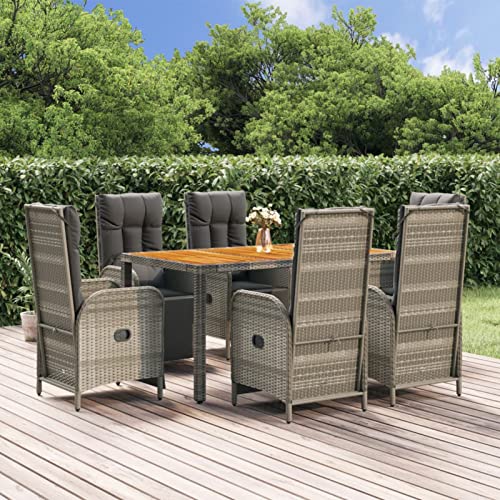 IKAYAA Rattan Essgruppe 6 Personen Gartenmöbel Essgruppe mit Verstellbare Hochlehner Stühlen Garten Sitzgruppe Grau Rattan Gartenmöbel Set mit Auflagen Sitzgarnitur mit 150 cm Tisch #2 von IKAYAA