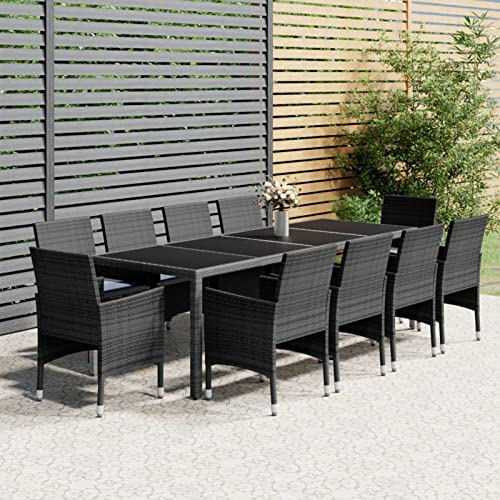IKAYAA Rattan Gartenmöbel Set 10 Personen Sitzgruppe Garten Gartenmöbel Set 10 Stühle mit Tisch Rattan Essgruppe Gartengarnitur Rattan Sitzgarnitur 11-TLG-4 Grau von IKAYAA
