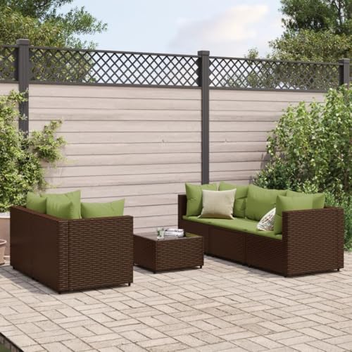 IKAYAA Rattan Gartenmöbel Set Balkon Lounge Gartensofa Balkon Sofa Gartenmöbel BalkonMöbel Wetterfest mit Kissen Poly Rattan-Braun und Grün-6-tlg-Typ 3 von IKAYAA