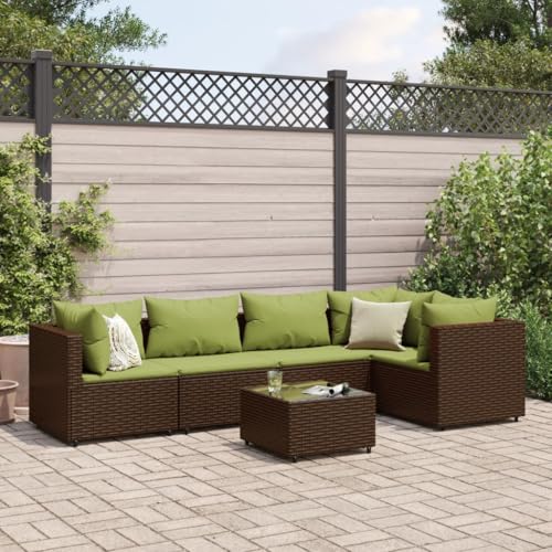 IKAYAA Rattan Gartenmöbel Set Balkon Lounge Gartensofa Balkon Sofa Gartenmöbel BalkonMöbel Wetterfest mit Kissen Poly Rattan-Braun und Grün-6-tlg-Typ 4 von IKAYAA