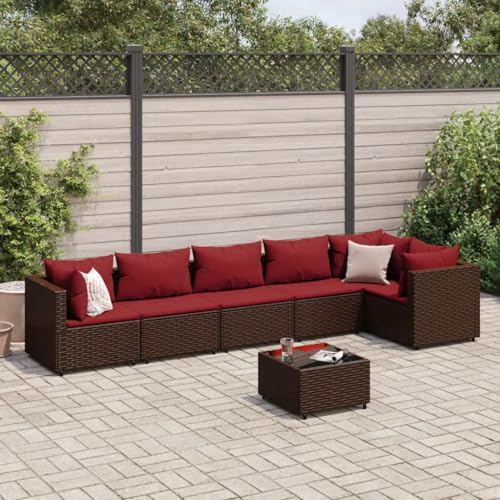 IKAYAA Rattan Gartenmöbel Set Balkon Lounge Gartensofa Balkon Sofa Gartenmöbel BalkonMöbel Wetterfest mit Kissen Poly Rattan-Braun und Rot-7-tlg-Typ 3 von IKAYAA