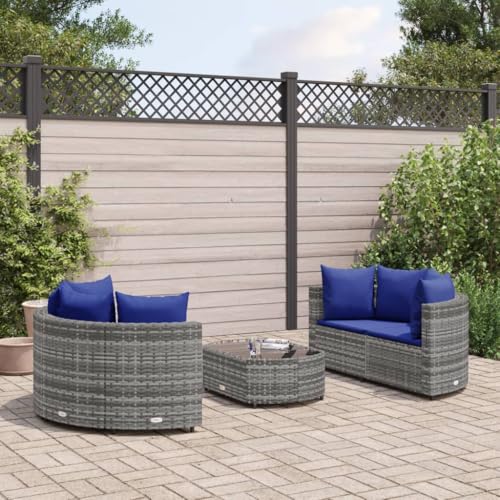 IKAYAA Rattan Gartenmöbel Set Balkon Lounge Gartensofa Balkon Sofa Gartenmöbel BalkonMöbel Wetterfest mit Kissen Poly Rattan-Grau und Blau-5-tlg-Typ 2 von IKAYAA