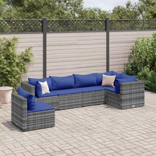 IKAYAA Rattan Gartenmöbel Set Balkon Lounge Gartensofa Balkon Sofa Gartenmöbel BalkonMöbel Wetterfest mit Kissen Poly Rattan-Grau und Blau-6-tlg-Typ 3 von IKAYAA