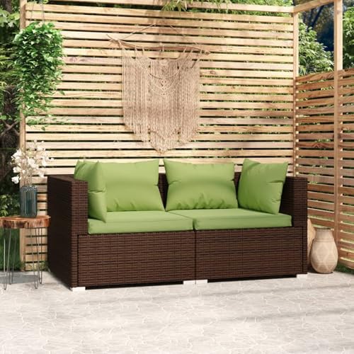 IKAYAA Rattan Gartenmöbel Set Balkonlounge Gartenlounge Set Gartenmöbel Balkonmöbel Balkon Sofa Rattan Ecklounge Outdoor Loungemöbel Outdoor Sofagarnitur -Braun und Grün-2-Sitzer von IKAYAA