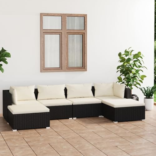 IKAYAA Rattan Gartenmöbel Set Balkonlounge Gartenlounge Set Gartenmöbel Balkonmöbel Balkon Sofa Rattan Ecklounge Outdoor Loungemöbel Outdoor Sofagarnitur -Schwarz und Creme-6-tlg IKAYAA Rattan Gartenmöbel Set Balkonlounge Gartenlounge Set Gartenmöbel Balkonmöbel Balkon Sofa Rattan Ecklounge Outdoor Loungemöbel Outdoor Sofagarnitur -Schwarz und Creme-6-tlg von IKAYAA