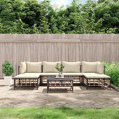 IKAYAA Rattan Gartenmöbel Set Poly Rattan Lounge Balkon Lounge Balkon Sofa Lounge Sofa Outdoor Gartenlounge Sitzecke Metall Stahl Loungemöbel Gartenmöbel Set Sitzlounge-Beige-7-tlg Typ 2 von IKAYAA