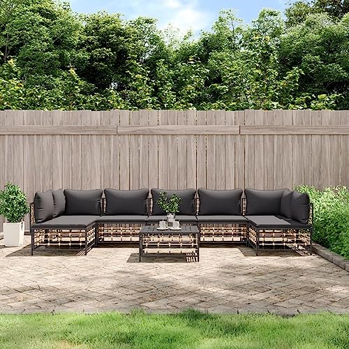 IKAYAA Rattan Gartenmöbel Set Poly Rattan Lounge Balkon Lounge Balkon Sofa Lounge Sofa Outdoor Gartenlounge Sitzecke Metall Stahl Loungemöbel Gartenmöbel Set Sitzlounge-Dunkelgrau-8-tlg Typ 2 von IKAYAA