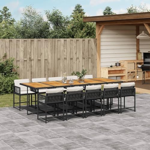 IKAYAA Rattan Gartenmöbel Set mit 10 Gartenstuhl Garten Sitzgruppe 10 Personen Polyrattan Sitzgruppe Essgruppe Outdoor Sitzgarnitur Gartengarnitur Rattanmöbel -Schwarz und Creme-11-tlg-Typ 4 von IKAYAA
