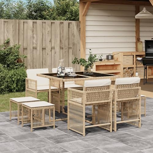 IKAYAA Rattan Gartenmöbel Set mit 8 Gartenstuhl Garten Sitzgruppe 8 Personen Polyrattan Sitzgruppe Essgruppe Outdoor Sitzgarnitur Gartengarnitur Rattanmöbel -Beige-9-tlg von IKAYAA