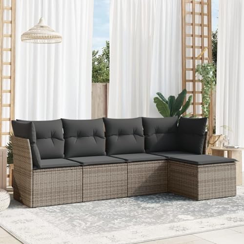 IKAYAA Rattan Gartenmöbel Set mit Stauraum Balkonsofa Kleiner Balkon Balkon Lounge Gartensofa Polyrattan Lounge Terrassenmöbel Ecksofa Outdoor mit Kissen Poly Rattan-Grau-5-tlg-Typ 3 von IKAYAA