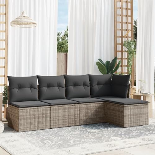 IKAYAA Rattan Gartenmöbel Set mit Stauraum Balkonsofa Kleiner Balkon Balkon Lounge Gartensofa Polyrattan Lounge Terrassenmöbel Ecksofa Outdoor mit Kissen Poly Rattan-Grau-5-tlg von IKAYAA