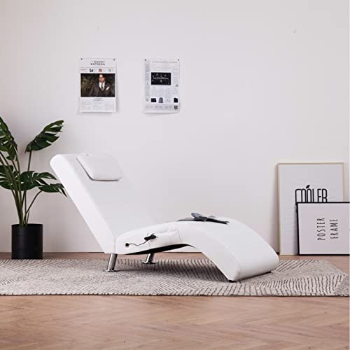 IKAYAA Relaxliege Massage Heizfunktion Ergonomisch Bezug in Wildleder-Optik Gepolstert 110kg Belastbarkeit Wohnzimmer Chaiselongue Relaxsessel Weiß von IKAYAA