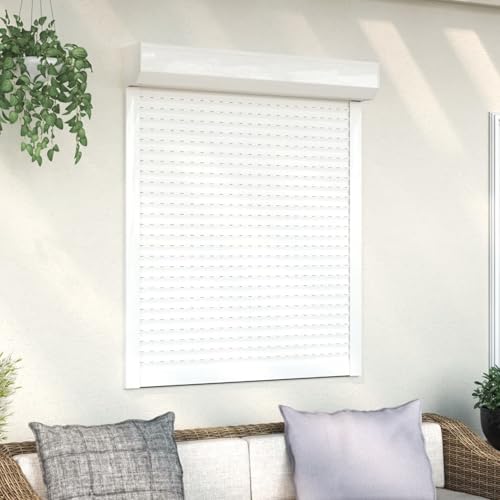 IKAYAA Rolladenpanzer Aluminium 100 x 130 cm Behang Rolladen Rollladen Aluminium Verdunklungsrollo Fensterrollo Rollo Seitenzugrollo Vorbaurollladen Klemmrollo für Fenster Weiß von IKAYAA