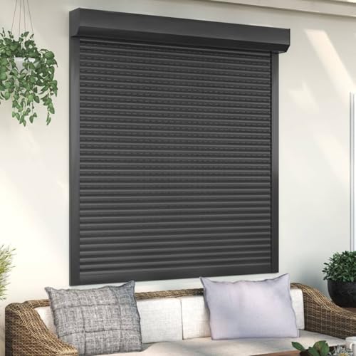 IKAYAA Rolladenpanzer Aluminium 140 x 150 cm Behang Rolladen Rollladen Aluminium Verdunklungsrollo Fensterrollo Rollo Seitenzugrollo Vorbaurollladen Klemmrollo für Fenster Anthrazit von IKAYAA