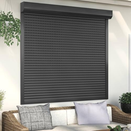 IKAYAA Rolladenpanzer Aluminium 160 x 150 cm Behang Rolladen Rollladen Aluminium Verdunklungsrollo Fensterrollo Rollo Seitenzugrollo Vorbaurollladen Klemmrollo für Fenster Anthrazit von IKAYAA