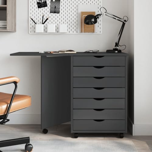 IKAYAA Rollschrank mit 8 Schubladen Bürocontainer Rollcontainer MOSS Rollwagen Mit Schreibtisch Schreibtisch Grau-2 Mit Schubladen Schreibtisch Unterschrank Kommode Mit Schubladen Massivholz Kiefer von IKAYAA