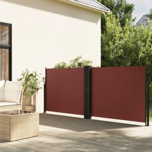 IKAYAA Seitenmarkise ausziehbar 120x600 Alu-Seitenmarkise Sichtschutz terrasse Sichtschutz Sonnenschutz Blickdicht Seitenrollo für Balkon Terrasse Garten-Braun-120 x 600 cm von IKAYAA