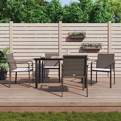 IKAYAA Sitzgruppe für 4 Personen Metall Essgruppe Esstisch mit 4 Stühlen Gartenmöbel Set mit Metallgestell Gartenmöbel für Terrasse, Braun 5-TLG-Type-2 von IKAYAA