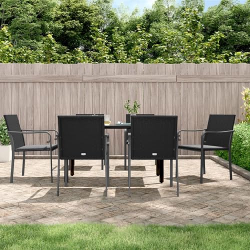 IKAYAA Sitzgruppe für 6 Personen Metall Essgruppe Esstisch mit 6 Stühlen Gartenmöbel Set mit Metallgestell Gartenmöbel für Terrasse, Schwarz 7-TLG-Type-2 von IKAYAA
