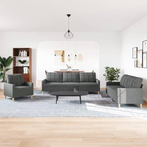 IKAYAA Sofagarnitur, Sofa Set 3 2 Wohnzimmer, Sofa 3 2 1 Set, Couch Set, Futon Set, Wohnzimmer Couch Set, Couch 3 2 1 Set, 2-Sitzer-Sofa+3-Sitzer+Sessel Dunkelgrau von IKAYAA