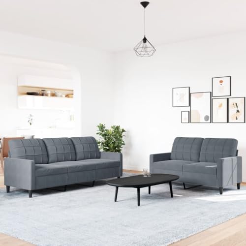 IKAYAA Sofagarnitur 3 2 1 Set, Wohnzimmer Couch, Futon, 2-Sitzer + 3-Sitzer, Dunkelgrau von IKAYAA