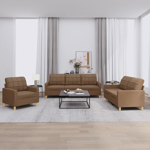 IKAYAA Sofagarnitur Sofa 3 2 Set komplett Couch Set Wohnzimmer Couch Set mit Kissen Stoff-Braun-3-Sitzer + 2-Sitzer+Sessel von IKAYAA