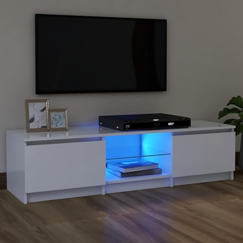 IKAYAA TV-Schrank Mit Led Fernsehschrank Fernsehtisch Mit Led Lowboard Weiß TV Kommode TV Board 120 x 30 x 35.5 cm TV Möbel TV Unterschrank TV Sideboard von IKAYAA