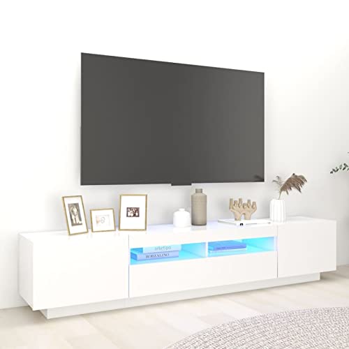 IKAYAA TV Schrank mit led TV Schrank 200cm lang TV lowboard TV Board Holz Fernseher Tisch modern TV Tisch TV Board Fernsehschrank für das Wohnzimmer -Weiß-200 x 35 x 40 cm von IKAYAA