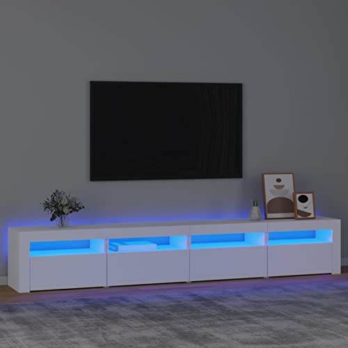 IKAYAA TV Schrank mit led TV Schrank 200cm lang TV lowboard TV Board Holz Fernseher Tisch modern TV Tisch TV Board Fernsehschrank für das Wohnzimmer -Weiß-240 x 35 x 40 cm von IKAYAA