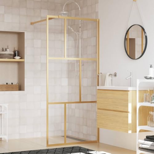 IKAYAA Walk In Dusche 80 x 195 cm Begehbare Duschwand Glas 5 mm Glas Duschabtrennung Duschtrennwand Glas Duschwand Glastrennwand Gold von IKAYAA