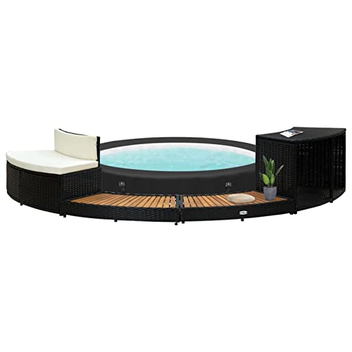 IKAYAA Whirlpool Umrandung Poolumrandung Rund Witterungsbeständig Poolumrandung Poolverkleidung Whirlpool Umrandung Polyrattan Verkleidung Einfassung 289 x 124 x 56 cm Schwarz von IKAYAA