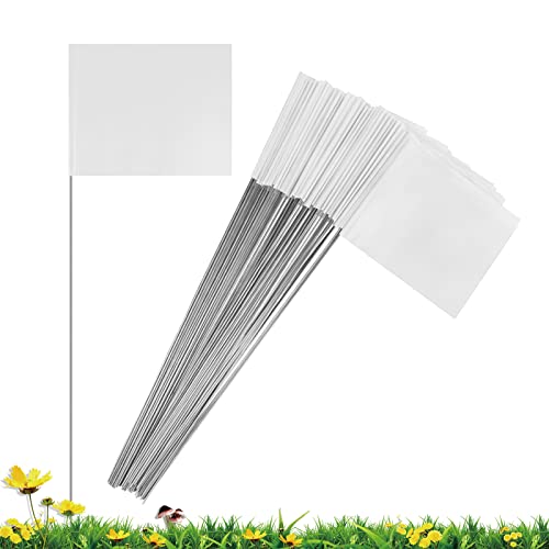 50 Stück Markierungsflaggen für Rasen, IKAYAS 10.2x12.7x38.1 cm weiße PVC-kleine Hofflaggen, Hofmarkierungsflaggen, Rasenflaggen, Gartenflaggen, Umfrageflaggen, Bewässerungsflaggen, Landschaftsflagge von IKAYAS