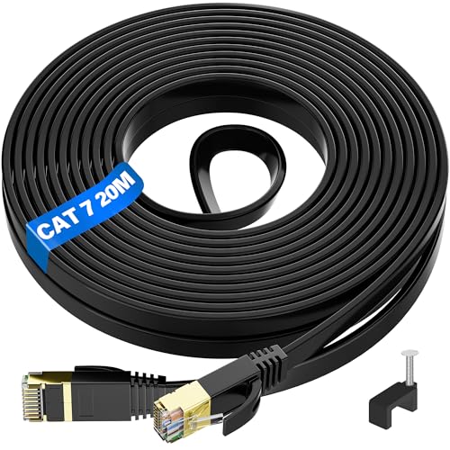 ikbc LAN Kabel 20 Meter, Cat 7 Netzwerkkabel 20m 10Gbps 600Mhz Ethernet Kabel, Gigabit Flach RJ45 Kabel 20m STP Internetkabel Cat 7 Schwarz für Router (20 Clips) ikbc LAN Kabel 20 Meter, Cat 7 Netzwerkkabel 20m 10Gbps 600Mhz Ethernet Kabel, Gigabit Flach RJ45 Kabel 20m STP Internetkabel Cat 7 Schwarz für Router (20 Clips) von ikbc