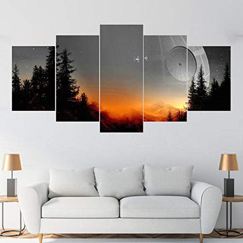 IKDBMUE 5-Teilig auf Leinwand, Star Wars Todesstern Sonnenuntergang Bilder fertig gerahmt mit Keilrahmen, Kunstdruck auf Wandbild mit Rahmen von IKDBMUE