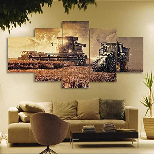 IKDBMUE Bilder Landwirtschaft Traktor kombinieren Landwirtschaft 100x55 cm Vlies Leinwandbild 5Kunstdruck modern Wandbilder Wanddekoration Design Wand Bild von IKDBMUE