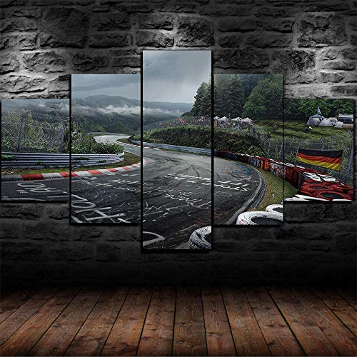 IKDBMUE Poster,5 Teilig Leinwanddrucke Leinwand stück Kunstdruck modern Wand Aufhängen Home Dekoration Moderne Gemälde HD Panel/Nürburgring Rallye-Rennstrecke/Rahmenlos von IKDBMUE