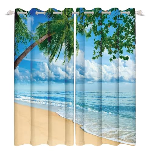 IKDZCM 2 stücke Blauen Himmel Strand Meer Landschaft Druck Vorhänge Isolierung Küche Schlafzimmer Wohnzimmer Fenster Dekoration Vorhänge BxH/2x80x220cm von IKDZCM